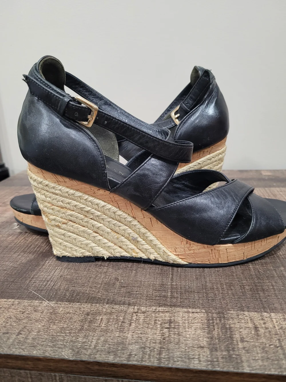 Cole Haan Black Wedge Espadrille Sandals